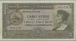  Cape Verde, Banco Nacional Ultramarino, 5 escudos, 16.11.1945, serial number 065,170, olive-brown, 