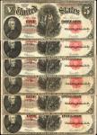 Lot of (6) Fr. 91. 1907 $5 Legal Tender Notes. Very Fine.