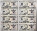 Uncut Sheet of (8). Fr. 2128-G*. 2004 $50 Federal Reserve Star Notes. Chicago. Uncirculated.