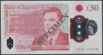 Bank of England, £50, 23 June 2021, serial number AA01 002015, red, Queen Elizabeth II at right and 