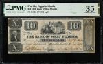 Appalachicola, Florida. Bank of West Florida. 1832 $10. PMG Choice Very Fine 35.