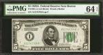 Fr. 1951-A. 1928A $5  Federal Reserve Note. Boston. PMG Choice Uncirculated 64 EPQ.