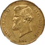 BRAZIL. 20000 Reis, 1864. Rio de Janeiro Mint. Pedro II. NGC AU-50.